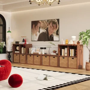 Customizable TV Cabinet Steel Structure Wood Grain Finish Modular for Small Apartment