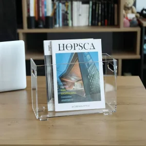 Customizable Transparent Acrylic Bookshelf Magazine Rack Newspaper Holder Handle Bedroom Office Desk Storage Rack