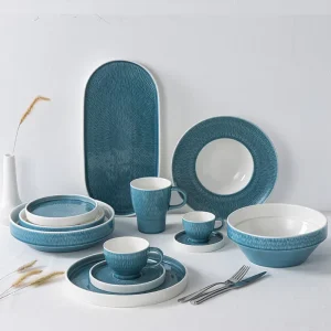 Customization Design Plate Sets Dinnerware Dusty Blue Dinnerware Premium Hotel Tableware Dinner Plates for Restaurant