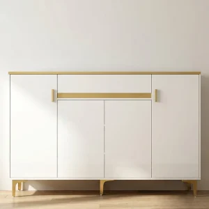 Customization Light Luxury Gold-Striped Large Capacity Shoe Rack Modern Living Room White Wooden Panel Entryway Shoe Cabinets