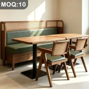 Customization OEM ODM ECO Modern Luxury Dining Set with Solid Wood Table and Leather Upholstered Chairs for Nordic Restaurant