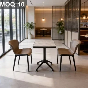 Customization OEM ODM Foldable Luxury Modern Commercial Marble Stone Leather Metal Table 2 Chairs Set Restaurant Dining Mall