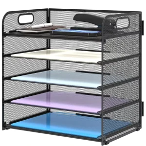 Customize 5 Tiers Paper Sorter Organizer Letter Tray with Handle Mesh Desk File Holders for Office Home Classroom or School