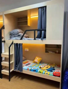 Customize Double Bunk Bed Sound Proof Loft Bed with Curtain Side Ladders for Dormitory Hotel Apartment Hotstel