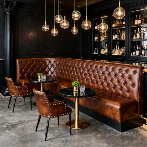 Customize European Vintage Leather Cover Wooden Frame Restaurant Chesterfield Sofa Booth Seating High End Table and Booth Set