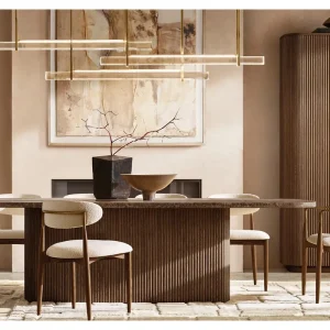 Customize Handmade Luxury Furniture Dining Tables with Marble Top Solid Wooden Modern Dining Room Rectangular Tables