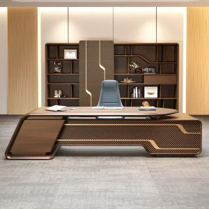 Customized 2.4M Modern Eco Friendly Office Desk for CEO Boss with Executive MDF Wood Table and Cabinets