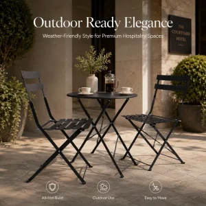 Customized 3 Piece Metal Patio Set Foldable Iron Bistro Chairs and Table for Outdoor Coffee Shop Project Pro