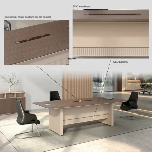 Customized 5 Piece Conference Suite Desk with 4 6 Chairs LED Heavy Duty Meeting Room Set Video Conferencing Optimized Table