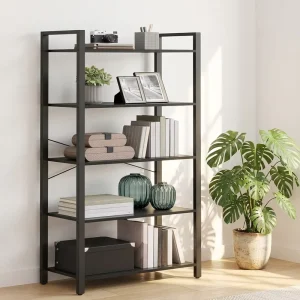 Customized 5 Tier MDF Bookshelf with Steel Frame Modern Design Multi functional & Extendable for Living Room & Home Office