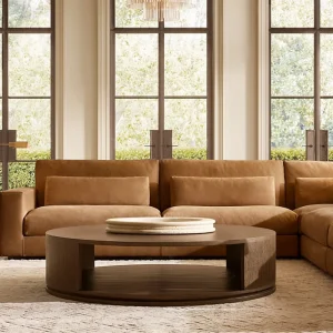 Customized America Style High Quality Living Room Coffee Table White Oak Round Tea Table
