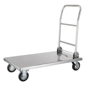 Customized Anti corrosion Stainless Steel Four wheel Trolley Industrial Workshop Transporter Storage Shopping Thickened