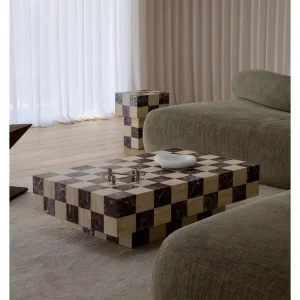 Customized Brown Marble Beige Travertine Mosaic Table Cheese board Cubic Table Plinth Block Coffee Table Marble