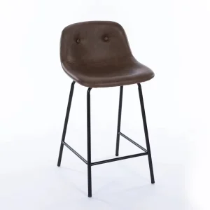 Customized Brown Solid Leather Bar Stools High Metal Legs Minimalist Counter Height for Kitchen Dining or Hotel Use