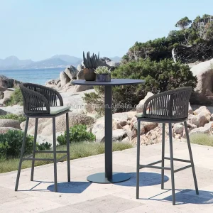 Customized Color Aluminum Frame Outdoor Bar Chair Hotel Furniture Rope Weaving Bar Set Metal Bar Stool