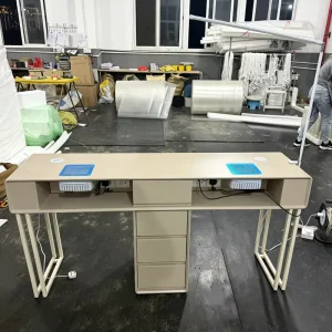 Customized Color Cream Style Makeup Storage Cabinet Nail Table Working Station White Nail Manicure Table