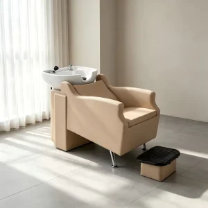 Customized Color Modern Leather Salon Shampoo Chair Ceramic Basin Adjustable Height for Beauty Hair Spa Nail Salons Living Room