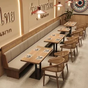 Customized Commercial Restaurant Furniture Table and Chair Sets Leather Booth Sofas and Rattan Chairs Coffee and Cuisine Stores