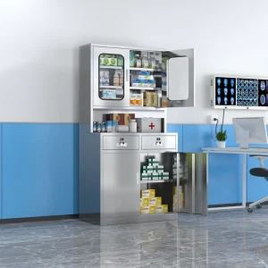Customized Cupboard Double Doors with Drawers Hospital Storage Stainless Steel Medical Cabinet