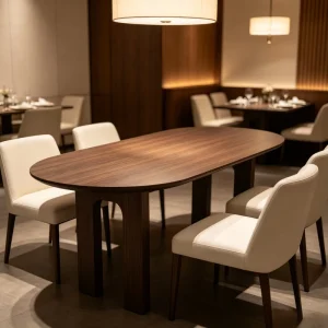 Customized Dining Table Set 4 Chairs Veneered Table Dining Oval Solid Wood Table Legs Muebles for Restaurants Hotels and Villas