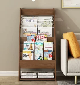 Customized Eco Friendly Light Duty Modern Portable Wood Metal Bookcase for School Living Room Library Furniture Magazine Rack