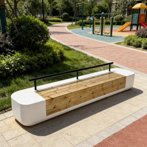 Customized Fiberglass Outdoor Long Bench Cedar Wood Backrest Modern Design Durable 4 Seater Patio Seating for Schools Shopping
