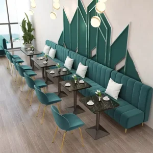 Customized Green Soft Fabric Restaurant Sofa Booth Seating Hotel Cafe Shop Dining Bench Table and Chair Commercial Furniture Set