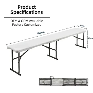 Customized HDPE Lightweight Waterproof Outdoor Folding Bench Chair Camping Picnic Garden Portable Folding in Half Patio Benches