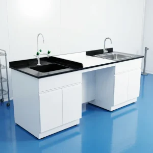Customized Hospital School Clinical Laboratory Furniture Floor Mounted Full Steel Lab Wall Bench Table with Sink