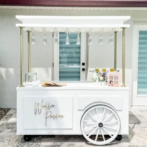 Customized Hotel Trolley Mobile Vending Champagne Cart Hand Push Wedding Decorations Catering Candy Trolley Indoor Outdoor Event