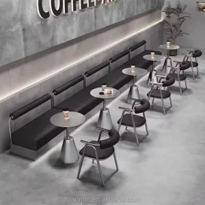 Customized Industrial-style Coffee Bar Stainless Steel Theme Restaurant PU Leather Restaurant Tables and Chairs
