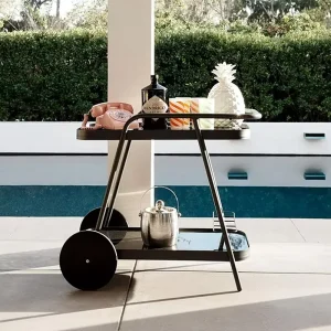 Customized Iron Trolley Quality Wooden Cart with Wheels for Hotels and Bars