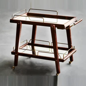 Customized Iron and Wood Trolley Wooden Cart with Wheels for Hotels