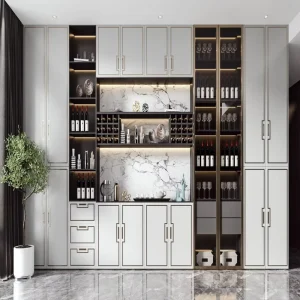 Customized Large Capacity Modern Solid Wood Adjustable Height Home Furniture Glass Cabinet for Restaurant Hotel Apartment Office