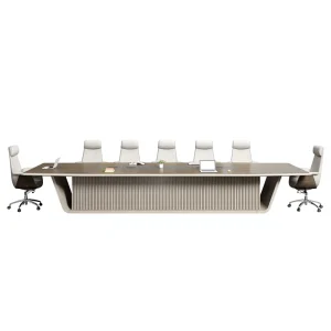 Customized Logo Modern Solid Wood Conference Desk with Strong Load Bearing Capacity and Multiple Seats for Meeting Rooms