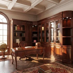 Customized Luxury Solid Oak Walnut Wood Bookcase Bookstore Design Solid Wood Bookshelf for Villa Apartment Office Furniture