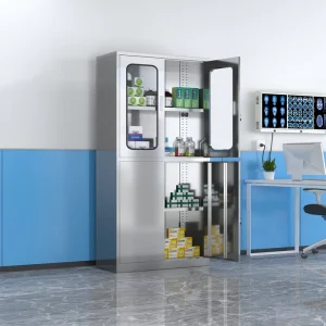 Customized Medical Cabinet with Double Glass Doors High Quality Stainless Steel Modern Design for Hospitals