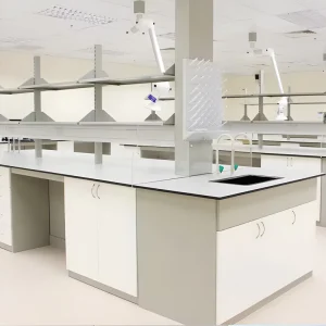 Customized Medical Laboratory Workbench Science Steel Wood Island Lab Benche With Power