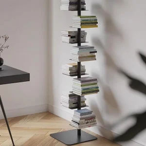 Customized Metallic Iron Tree Shaped Heavy Duty Book Tower Vertical Floating Display Stand 9 Shelves for Resort Serviced