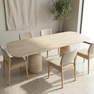Customized Minimalist Natural Travertine Dining Table for Entryway Living Room Hall Hotel Villa Interiors Decoration