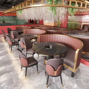 Customized Minimalist Restaurant Furniture Booth Sofa Themed Dining Hall Frog Barbecue Slate Table Chair Set Eco Friendly