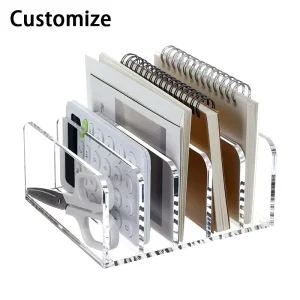 Customized Modern Acrylic Five tier Vertical Transparent Office Desk File Storage Rack for Magazine and Letter Display