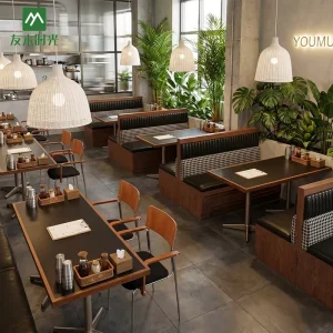 Customized Modern Commercial Restaurant Furniture Set Wooden Booth Sofa Seating for Cafe Coffee Shop Table and Chair Sets