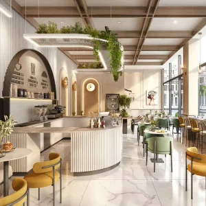Customized Modern Design Restaurant Set Table and Chair Hotel Furniture Bakery Coffee Bar Reception Desk for Hotels Bars Cafes