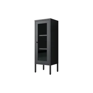 Customized Modern Design Single Glass Door Storage Cabinet Black Metal Glass Furniture for Living Room Entry Hotels