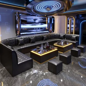 Customized Modern LED Bar Counter Table Eco-Friendly Waterproof L-Shape Leather Sofa Booth Seating for Outdoor Home Bar