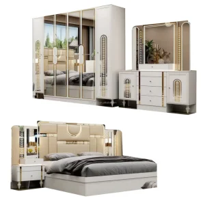 Customized Modern Luxury MDF Wood+Leather Bedroom Set King/Queen Size Bed Storage Extendable 5+ Drawers Home Furniture Apartment