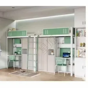 Customized Modern Metal Bunk Bed with Desk and Wardrobe for College and University School Dormitory Bedroom Use