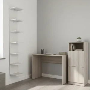 Customized Modern Wood Floating Wall Bookshelf 7 Shelf Ladder Design Eco Friendly Space Saving