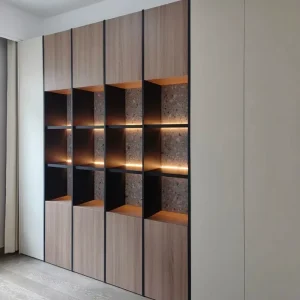 Customized Modern Wood Panel Bookshelves Cabinets for Living Room Bedroom Study Dining Workshop Hotel Villa Use Eco Friendly